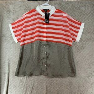 Antilla Femme Womens XL Shirt Colorful Sheer Patriotic Stripe Button Up